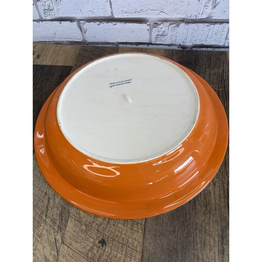 Pumpkin Pie Plate Orange Bottom Stoneware Vintage Dish